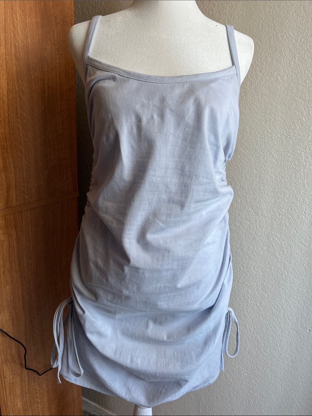 Adjustable Side-Ruched Spaghetti Strap Dress in Light blue - Picture 7 of 11